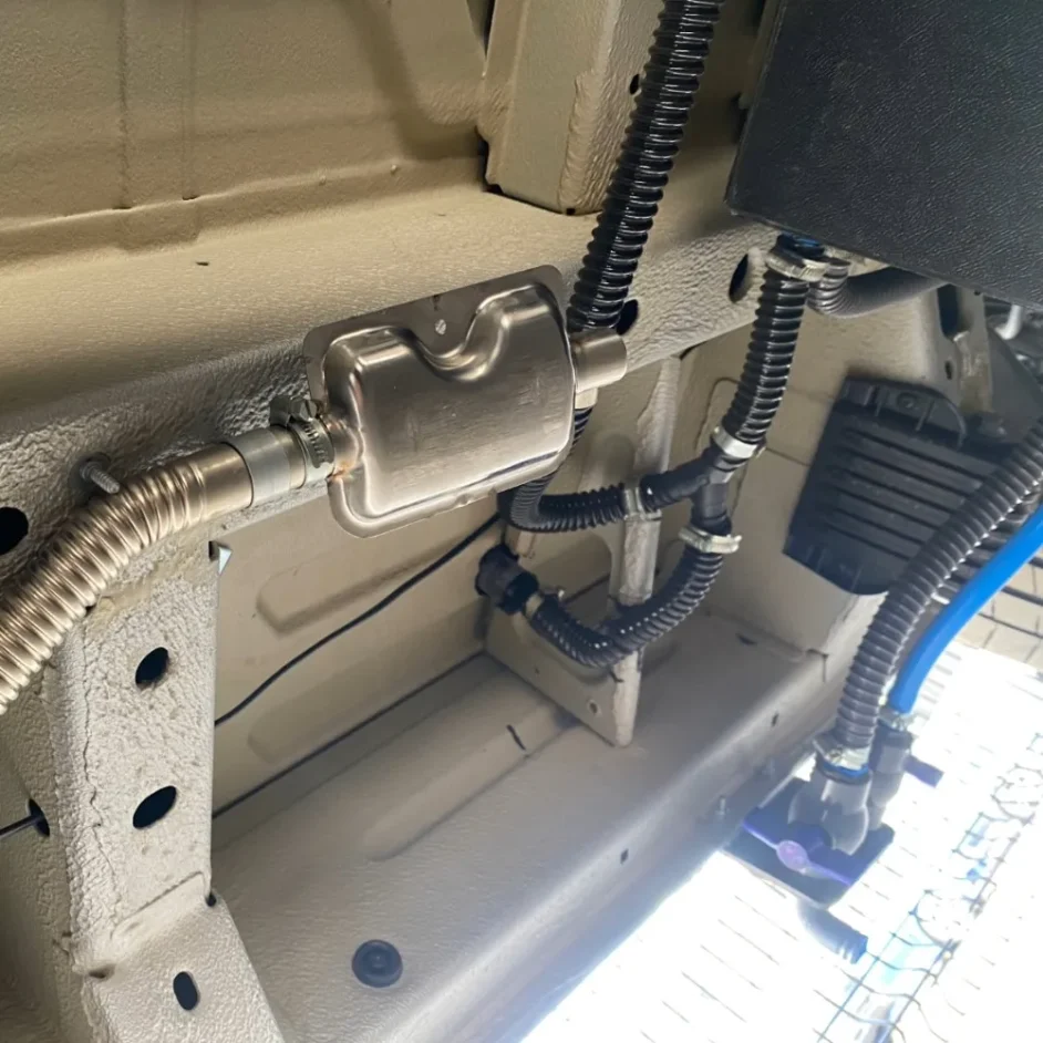 A newly fitted heater in a camper van.